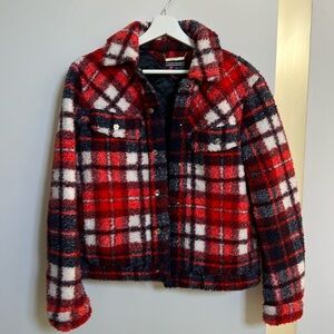 Tommy Hilfiger women’s plaid Sherpa warm fleece jacket